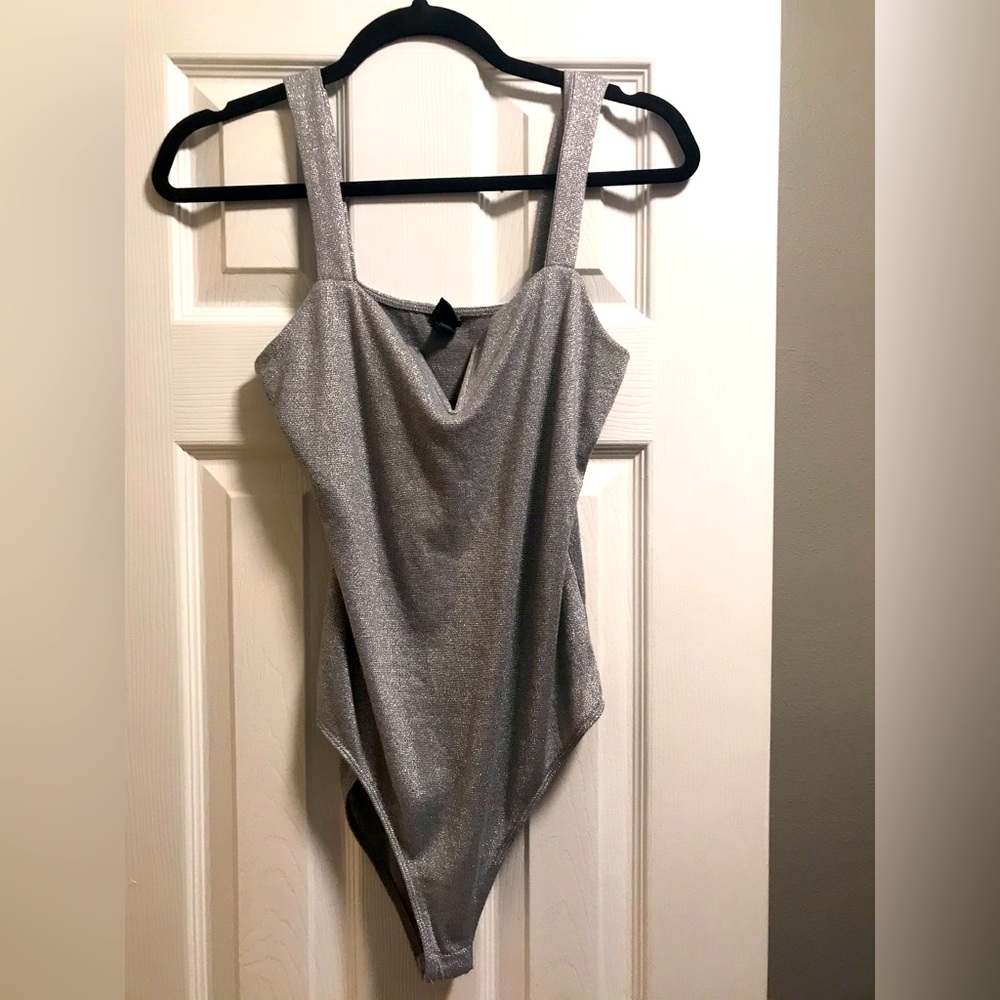 Wild Fable Silver Sparkle Bodysuit, Large
